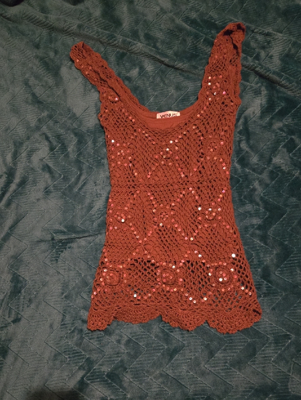 VENUS Rust Crochet Sequin Camisole Tank